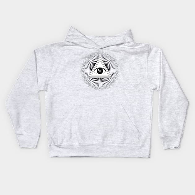 All seeing eye with rays of light and delta symbol Kids Hoodie by NxtArt